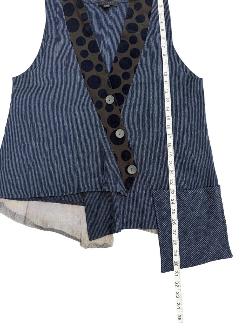 Luukaa Womens US Size 8 Sleeveless Top Button-Up Asymmetrical Artsy Navy Stripe - Picture 6 of 8